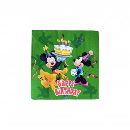 Disposable Paper Napkins for Kids, Green Mickey Mouse Design, 20 pieces Disposable Paper Napkins for Kids, Green Mickey Mouse Design, 20 pieces
