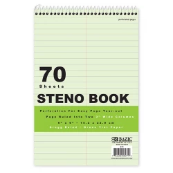 Bazic 6 X 9  Green Tint Ruled Steno Book, 70 Sheets