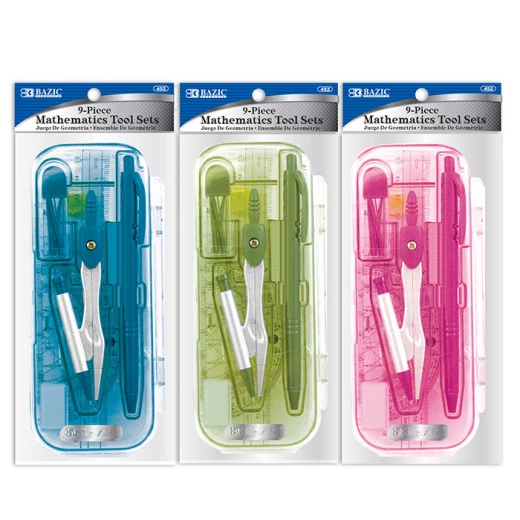 Bazic Bright Color Math Tool Sets, 9 Pcs ,1 Pack, Assorted Colors Bazic Bright Color Math Tool Sets, 9 Pcs ,1 Pack, Assorted Colors