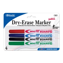 Bazic Fine Tip Dry-Erase Marker (4/Pack) Assorted Color