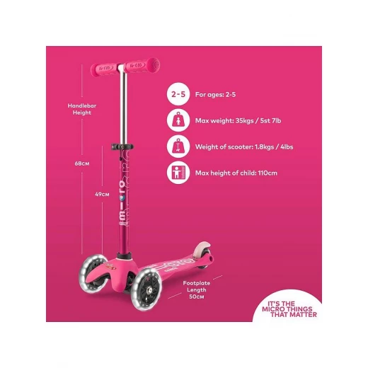 Mini Micro Deluxe LED Scooter, Pink - Micro - Image 2