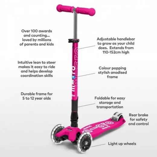 Mini Micro Deluxe LED Scooter, Shocking Pink - Micro - Image 2