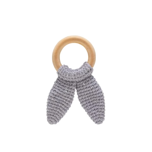 Babyjem knitted cotton & wooden ring teether gray Babyjem knitted cotton & wooden ring teether gray
