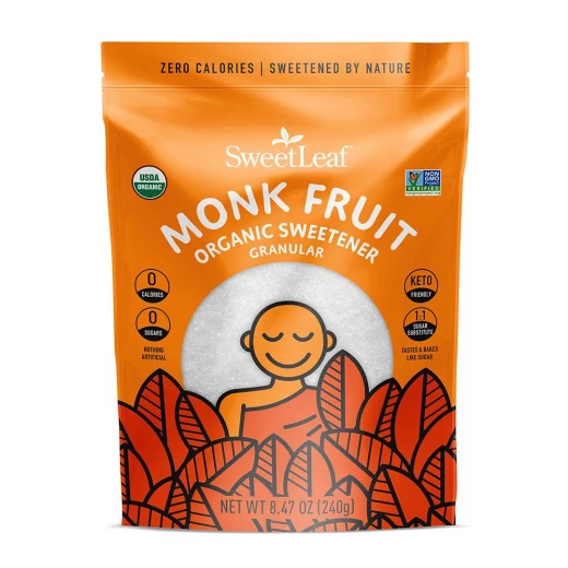 SweetLeaf Organic Monk Fruit Sweetener, Granular - Keto Friendly Natural Sugar Substitute for Coffee, Tea, and Baking, Zero Calorie, Organic Monk Fruit, Non GMO, Sugar Free - 8.47 Oz Bag SweetLeaf Organic Monk Fruit Sweetener, Granular - Keto Friendly Natural Sugar Substitute for Coffee, Tea, and Baking, Zero Calorie, Organic Monk Fruit, Non GMO, Sugar Free - 8.47 Oz Bag