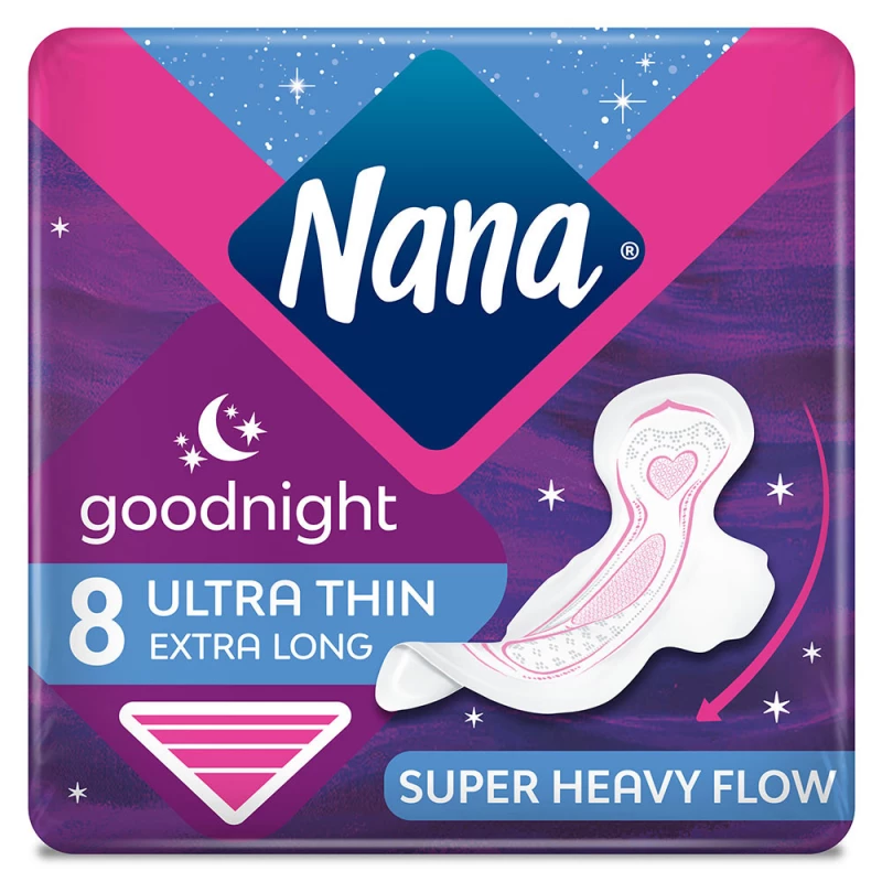Nana – Ultra Thin, Night Time, Extra Long, Heavy Flow, 8 Pads - Nana