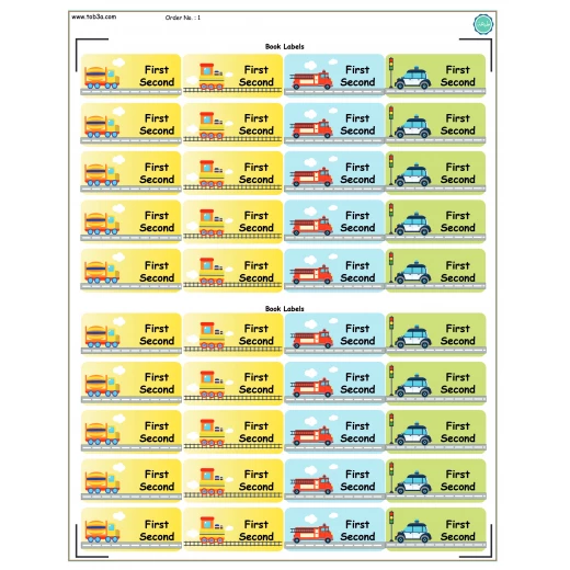 Tob3a Book Labels, Vehicles Tob3a Book Labels, Vehicles
