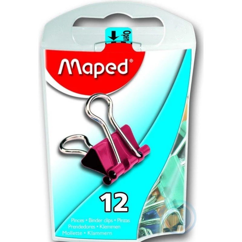Maped Mini Binder Clips in Reusable Plastic Case, 12 Clips per Box, - Maped