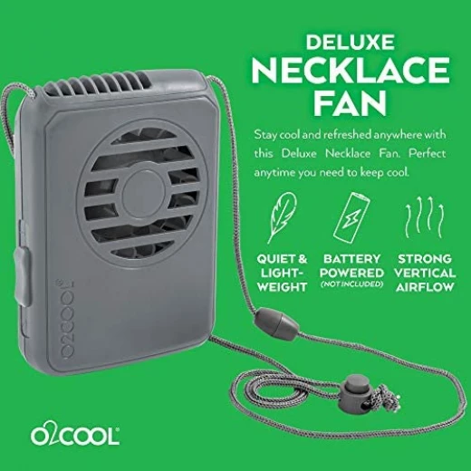 O2COOL Battery Deluxe Necklace Fan, Grey - O2Cool - Image 2