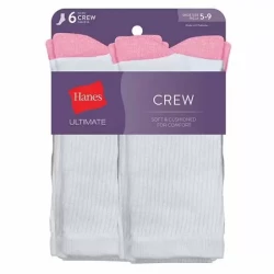 Hanes Women's Ultimate Core Cushioned Crew Socks, White/Pink ,L