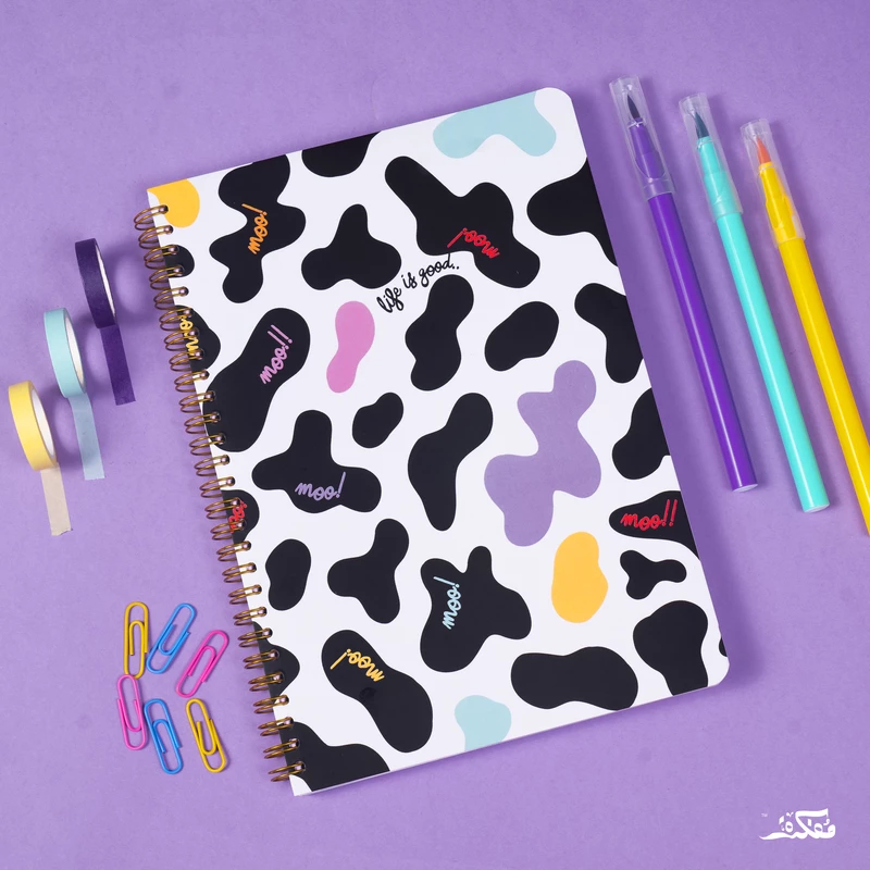 دفتر سلك بنمط بقرة مقاس A4 من مفكرة 3 مواضيع - مفكرة