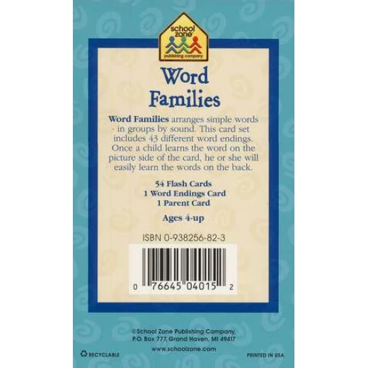 School Zone Word Families Flash Cards Educational Rhyming Words Learning for Kids 54 Cards Vocabulary Phonics - School Zone - Image 2