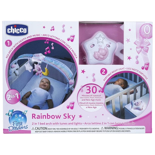 Chicco First Dreams 2-in-1 Rainbow Sky Bed Arch Mobile, Rosa Chicco First Dreams 2-in-1 Rainbow Sky Bed Arch Mobile, Rosa