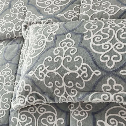 طقم لحاف مخمل,باللون الرمادي, مجوز من نوفا هوم - نوفا هوم - Image 4