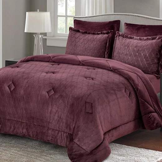 Nova home landers 3d embossed velvet flannel winter comforter set burgundy twin size - Nova Home - Image 3