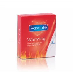 Pasante Warming Condoms, Warming Lubricant, Natural Rubber Latex Condoms for Men, Heat Sensation for Enhanced Pleasure, 3 Count
