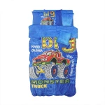 Nova home monster truck printed velvet flannel winter comforter set single/twin blue 5 pcs - Nova Home