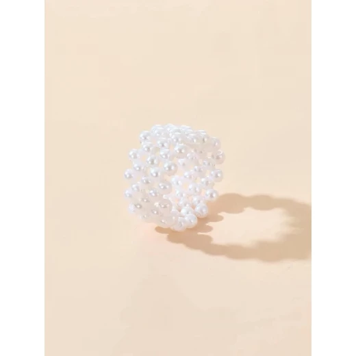 خاتم  باللون الذهبي بتصميم لؤلؤة مطرز - Image 3