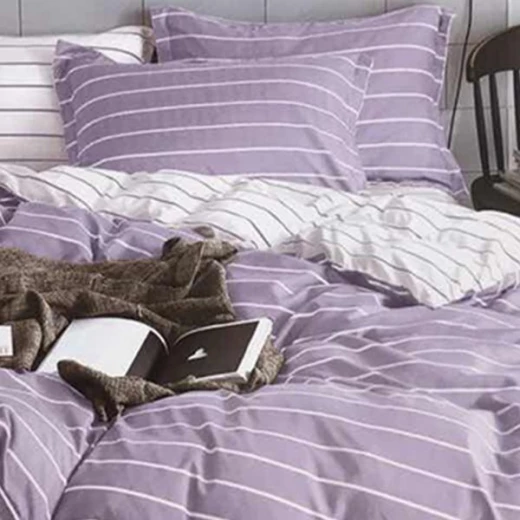 طقم لحاف قابل للانعكاس بتصميم مخطط على الوجهين باللون البنفسجي, حجم مجوز, 4 قطع من نوفا هوم - نوفا هوم - Image 2