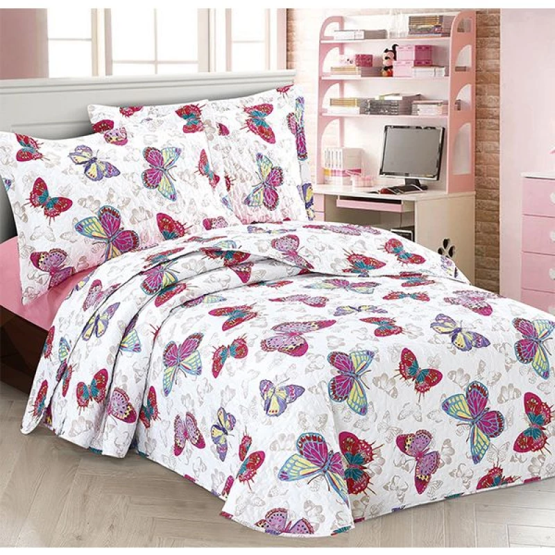 Nova Home Butterfly Design, Bed Spread Set, White Color, Twin Size - Nova Home