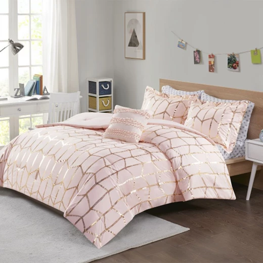 طقم لحاف بتصميم ذهبي, مطبوع باللون الزهري, مقاس مفرد من نوفا هوم طقم لحاف بتصميم ذهبي, مطبوع باللون الزهري, مقاس مفرد من نوفا هوم