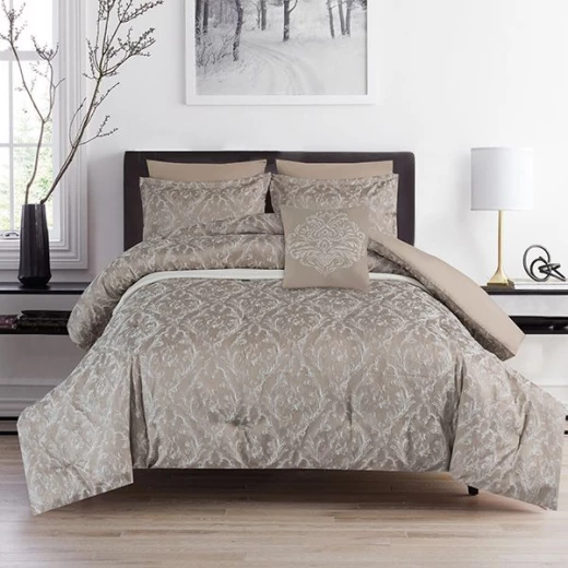 Nova Home Sardinia Embroidered comforter Set, 7 Pieces, King Size, Taupe Color Nova Home Sardinia Embroidered comforter Set, 7 Pieces, King Size, Taupe Color