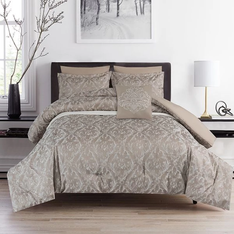Nova Home Sardinia Embroidered comforter Set, 7 Pieces, King Size, Taupe Color - Nova Home