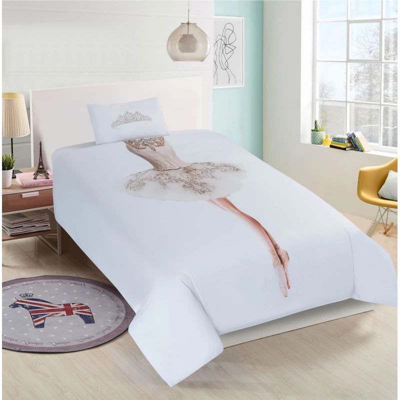 Nova Home Ballerina Design Duvet Cover Set, Cotton, 200 Thread Count, White Color, Twin Size - Nova Home