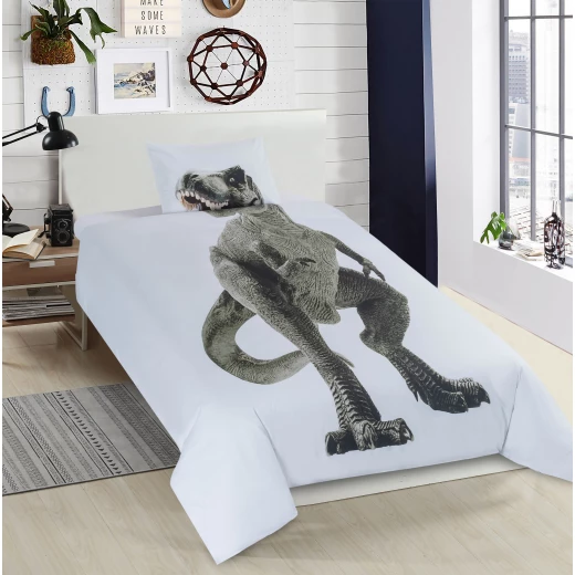 طقم وجه لحاف للأطفال, بتصميم الديناصور, مصنوع من القطن, باللون الابيض, حجم مفرد من نوفا هوم طقم وجه لحاف للأطفال, بتصميم الديناصور, مصنوع من القطن, باللون الابيض, حجم مفرد من نوفا هوم