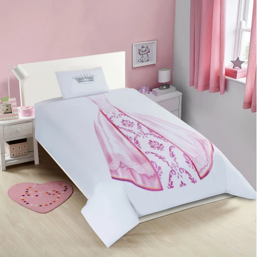 طقم وجه لحاف للأطفال, بتصميم الاميره, مصنوع من القطن, باللون الابيض, حجم مفرد من نوفا هوم طقم وجه لحاف للأطفال, بتصميم الاميره, مصنوع من القطن, باللون الابيض, حجم مفرد من نوفا هوم