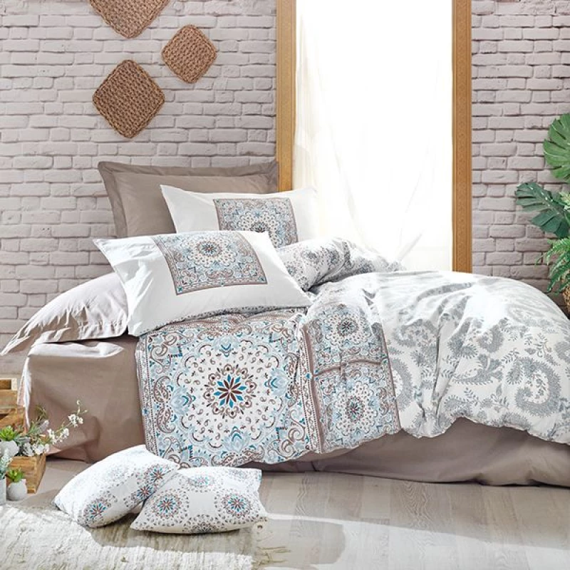 طقم وجه لحاف مصنوع من القطن, بتصميم مطبوع باللون الأبيض, مجوز, 4 قطع من نوفا هوم - نوفا هوم