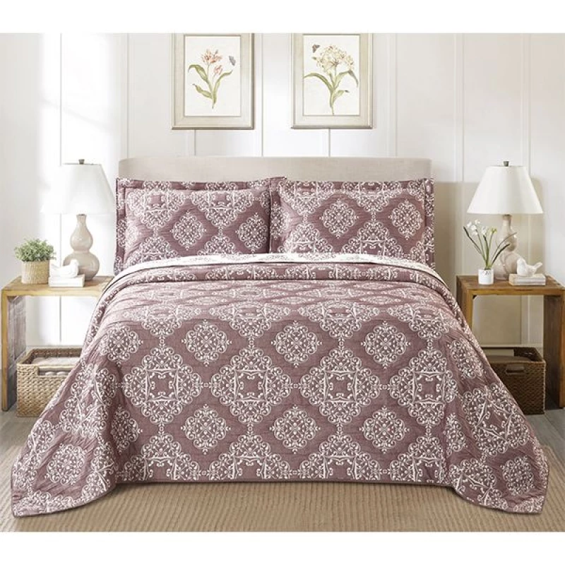 Nova Home Amberley Jacquard Bed Spread Set, Burgundy Color, Twin Size - Nova Home