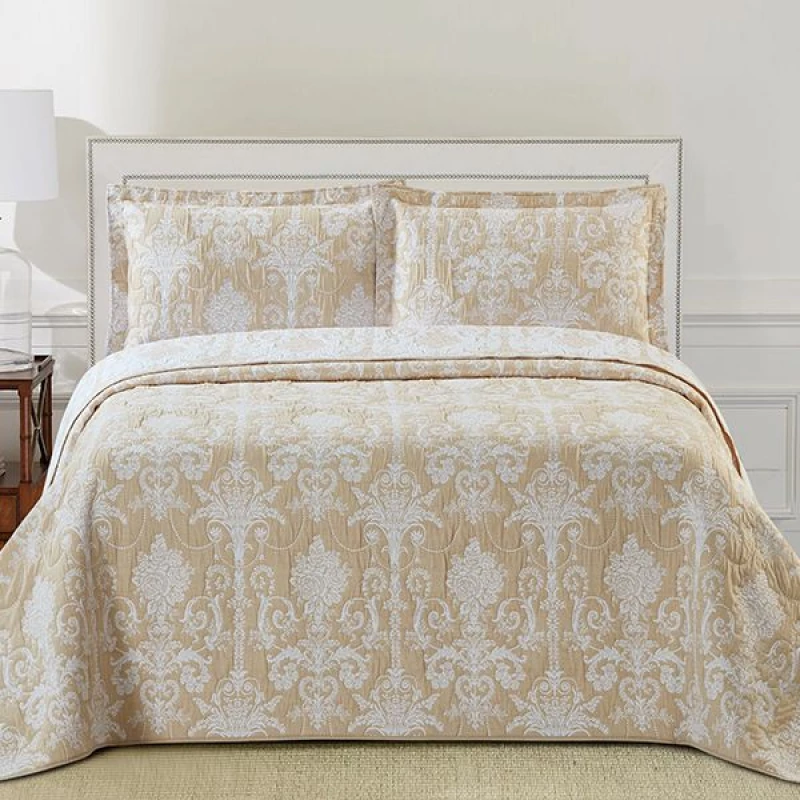 Nova Home Samantha Jacquard Bed Spread Set, 3 Pieces, King Size, Gold Color - Nova Home