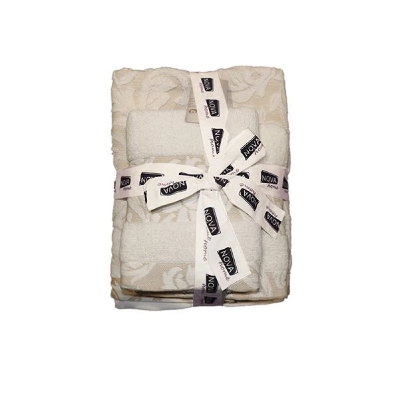 Nova Home Valerie, Cotton Jacquard Bath Towel & Towel Set, 3 Pieces, Beige Color - Nova Home