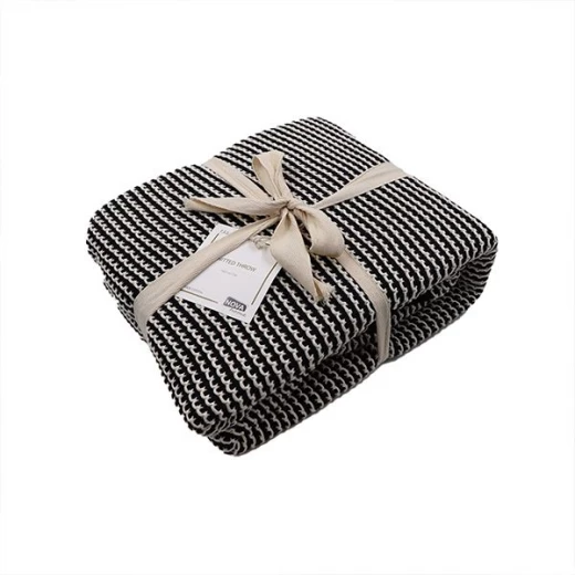Nova Home Honey Bee Design Blanket, Hand Knitted Throw, Cotton, Black & White Color - Nova Home - Image 2
