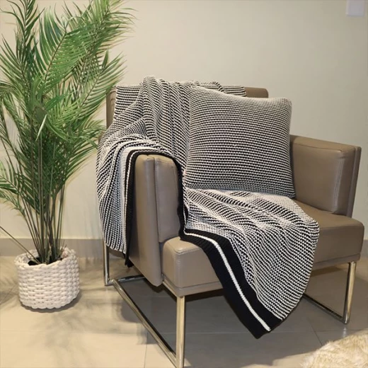 Nova Home Honey Bee Design Blanket, Hand Knitted Throw, Cotton, Black & White Color Nova Home Honey Bee Design Blanket, Hand Knitted Throw, Cotton, Black & White Color