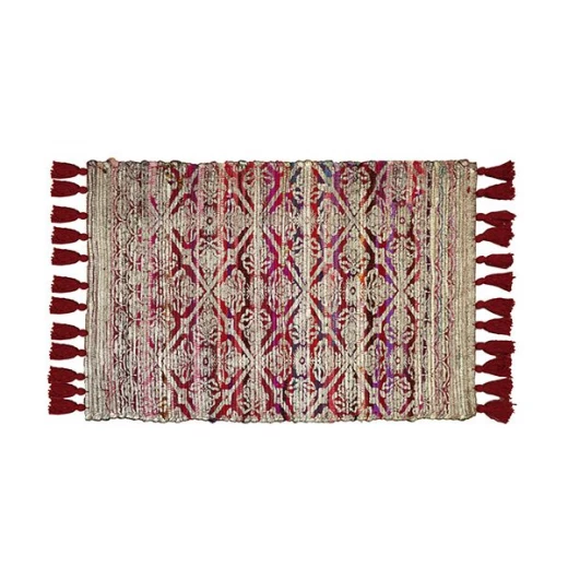 Nova home render gold metallic print woven rug with tassels, poly cotton, red color, 60*90 cm - Nova Home - Image 2