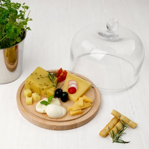 Fackelmann Cheese Cover, Nature Beech, Glass Cover - Fackelmann - Image 3