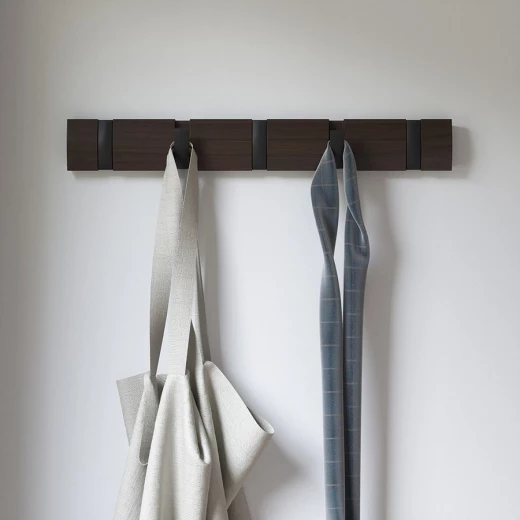 Umbra Flip Hooks Wall Rail, Black and Walnut Color - Umbra - Image 2