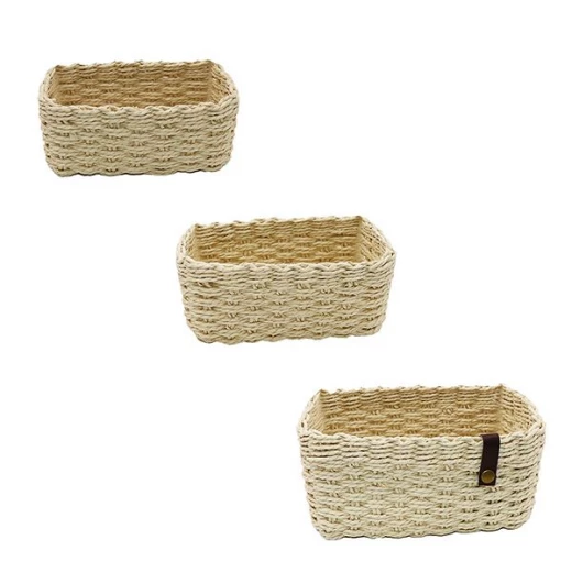 Weva stack faux rattan storage basket set, ivory color, 3 pieces Weva stack faux rattan storage basket set, ivory color, 3 pieces