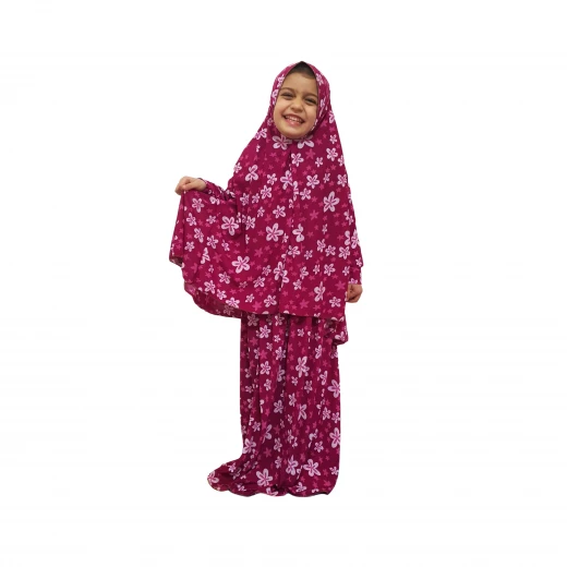 ملابس الصلاة للأطفال, بتصميم الورود, باللون الزهري غامق, قطعتين ملابس الصلاة للأطفال, بتصميم الورود, باللون الزهري غامق, قطعتين