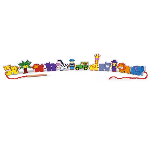 Viga Wooden Educational Toy Lacing Blocks, Zoo Design, 12 Pieces - Viga - Image 2