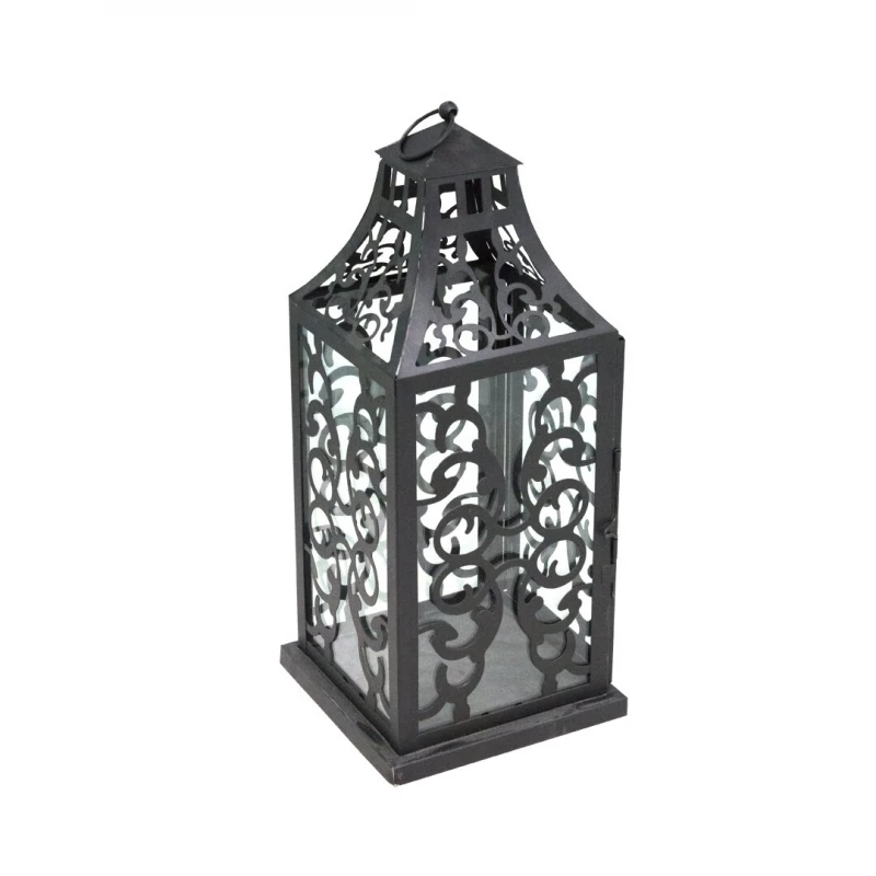 فانوس زجاجي ومعدني, باللون الأسود, 42 × 18 سم