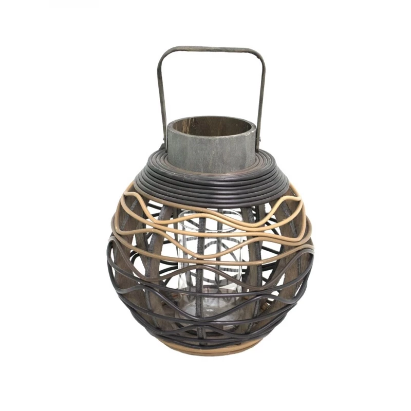 فانوس زجاجي وخشبي, باللون الأسود, 30 × 19 سم