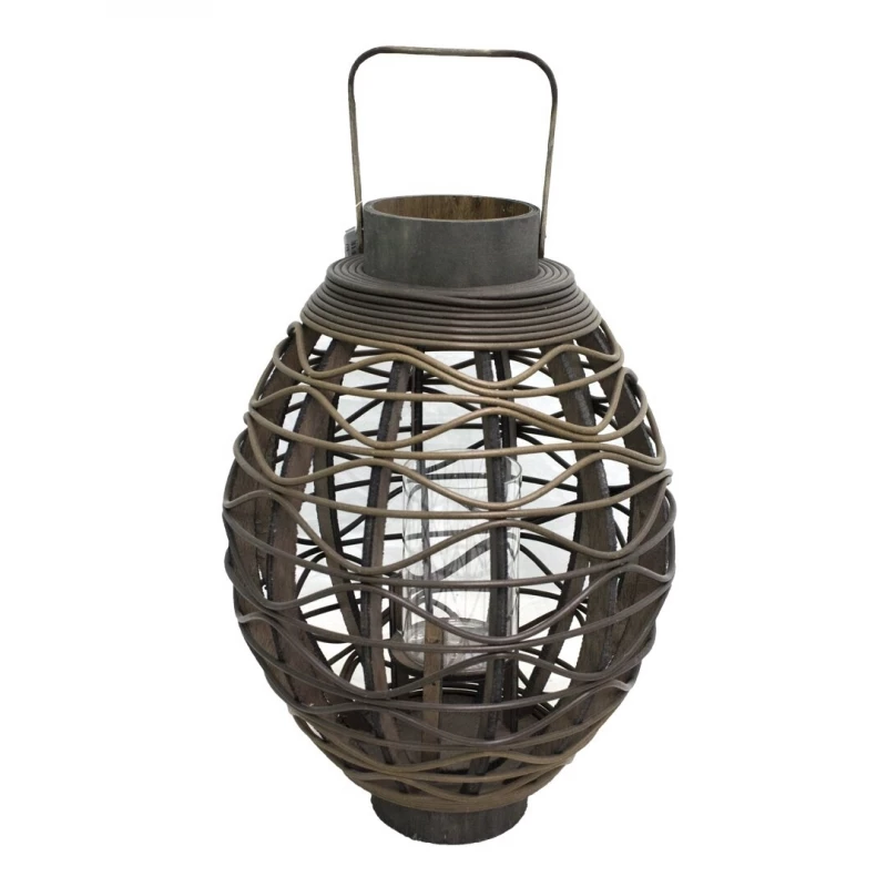 فانوس زجاجي وخشبي, باللون الأسود, 43 × 23 سم