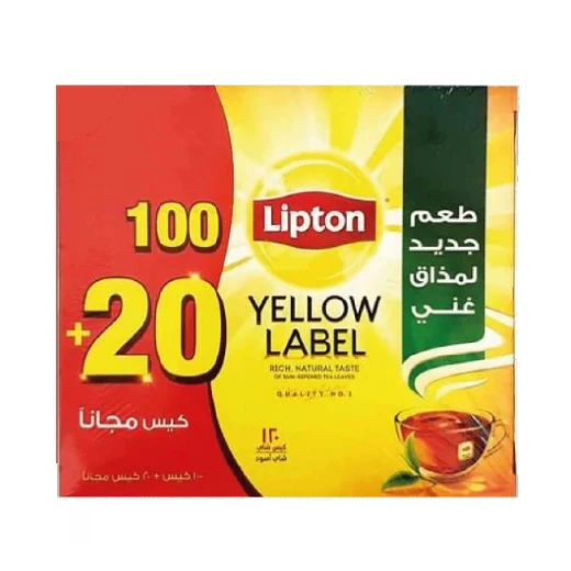 أكياس شاي العلامة الصفراء، 100 كيس شاي + 20 مجاناً من ليبتون أكياس شاي العلامة الصفراء، 100 كيس شاي + 20 مجاناً من ليبتون