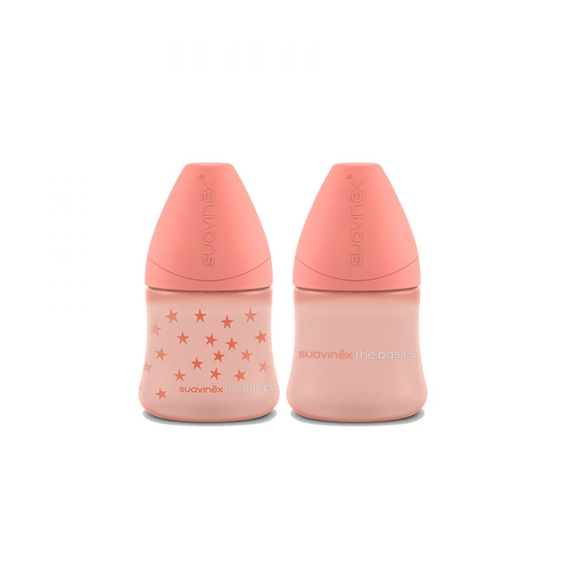 Suavinex The Basics Baby Bottles, Light Pink Color, Pack Of 2 Pieces, 150 Ml - Suavinex