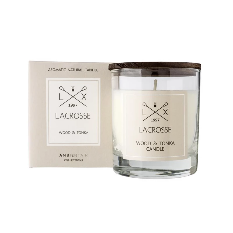 Ambientair Lacrosse Scented Candle, Wood and Tonka Scent, 200 Gram - Ambientair