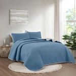 Nova home cross double face bedspread set, blue and silver color, king size, 4 pieces - Nova Home