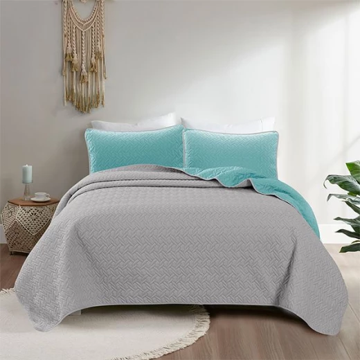 طقم مفرش سرير مزدوج الوجه كروس، باللون التركواز والفضي، مقاس مجوز, 4 قطع 270*250 سم من نوفا هوم - نوفا هوم - Image 8