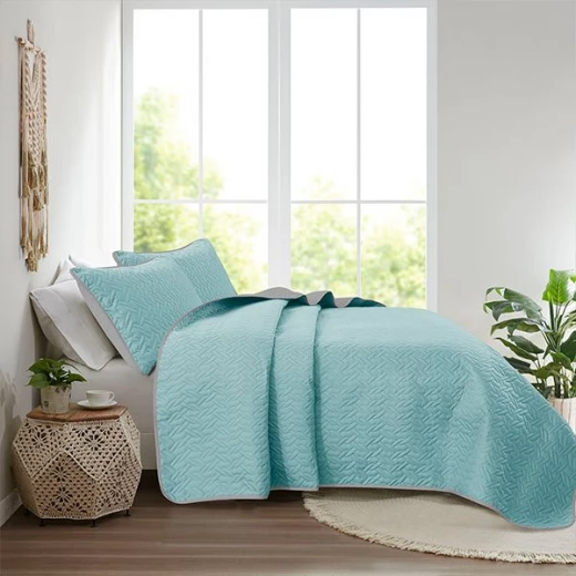 طقم مفرش سرير مزدوج الوجه كروس، باللون التركواز والفضي، مقاس مجوز, 4 قطع 270*250 سم من نوفا هوم - نوفا هوم - Image 7
